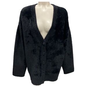 FORTE FORTE BLACK 2024 FAUX FUR KNIT CARDIGAN